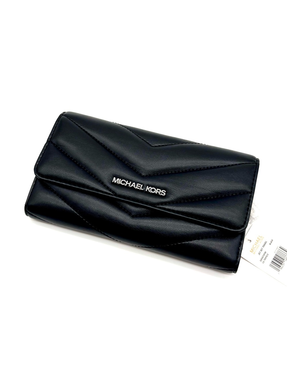 Michael Kors Large Quilted Trifold Wallet Black/Silver